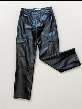 tgla Pants Womens Size 9 / 29 Vegan Faux Leather Cargo Straight Leg Black